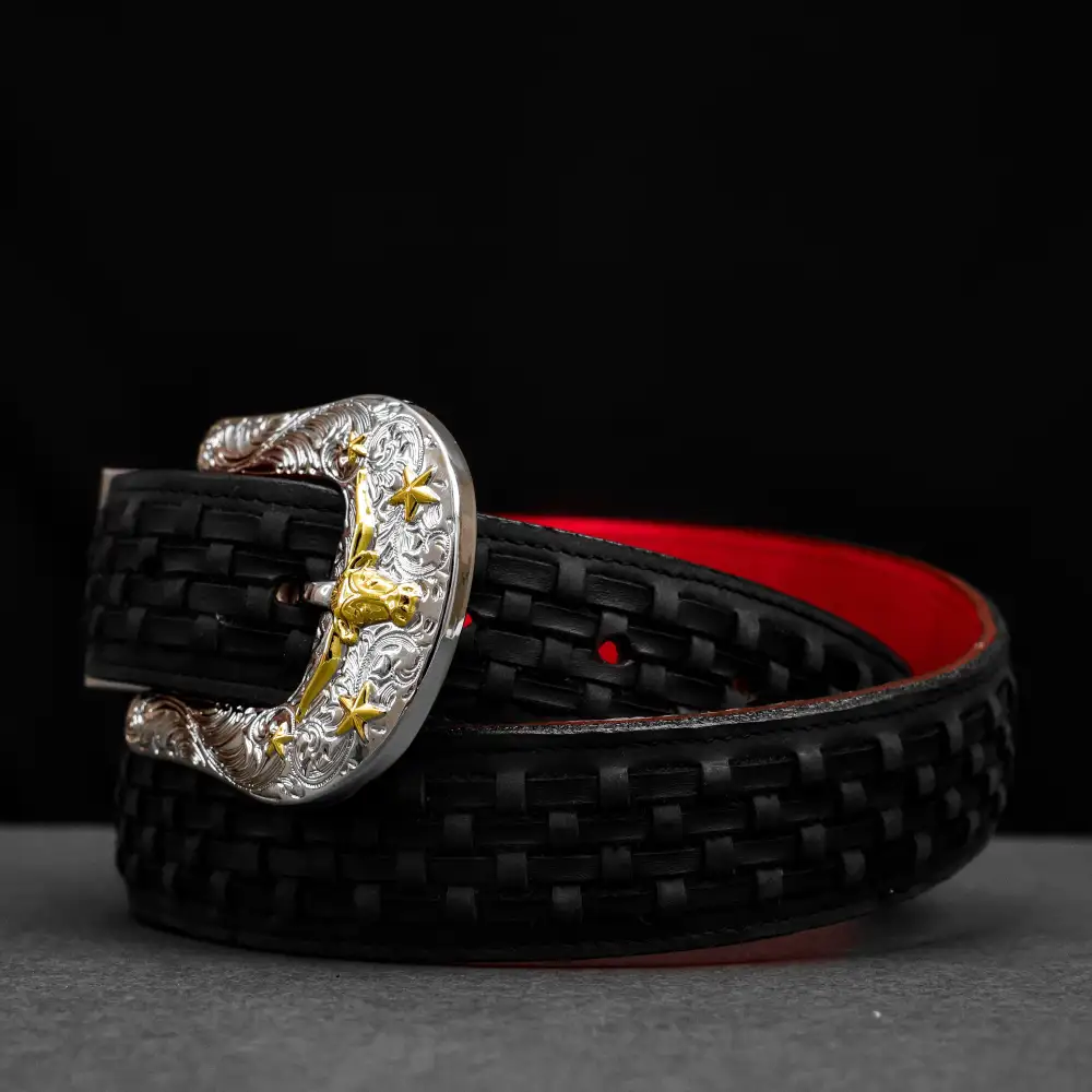 Black Basketweave Leather Belt