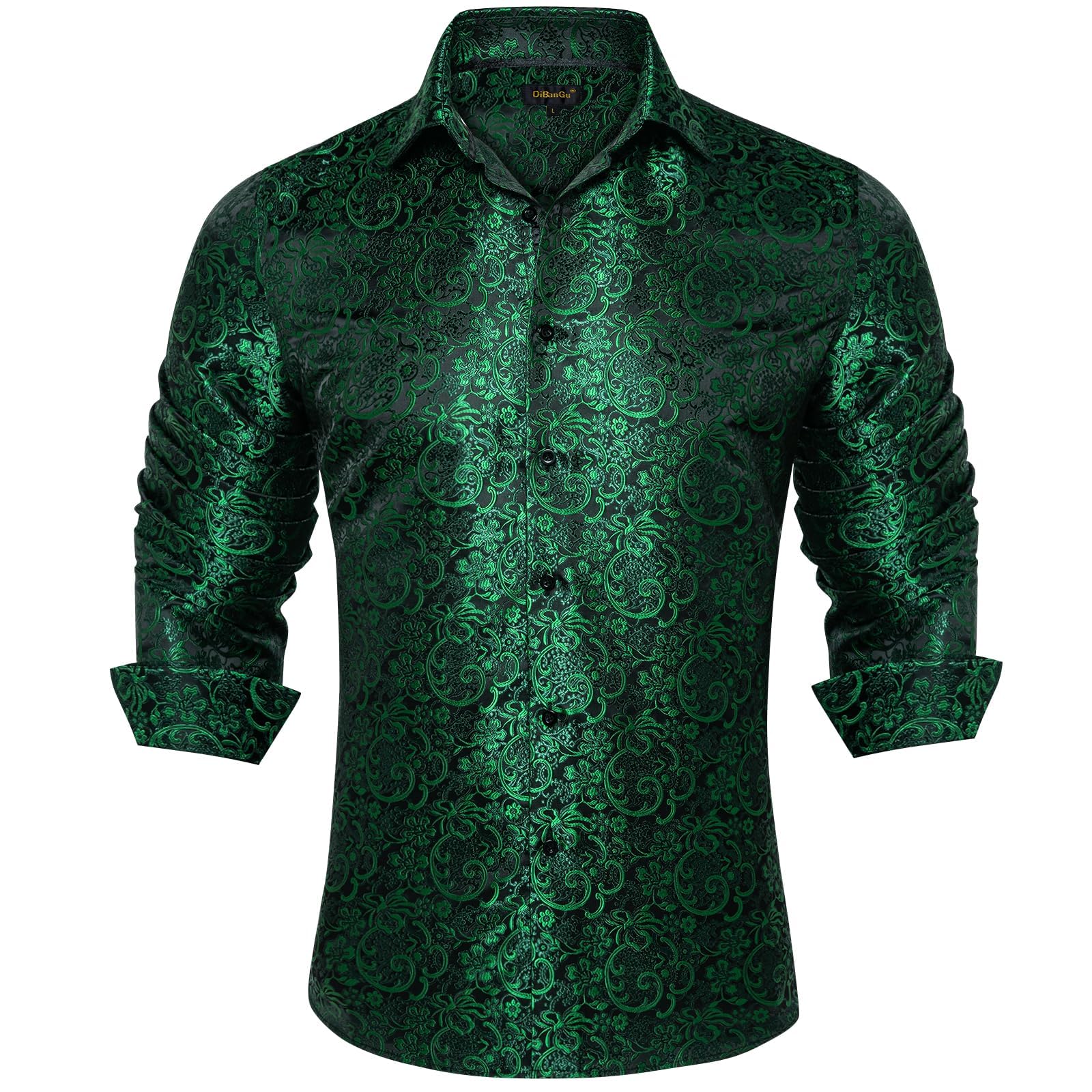 Men's Paisley Dress Shirt Long Sleeve Wrinkle Free Button Down Cowboy Shirts - Green&black&paisley