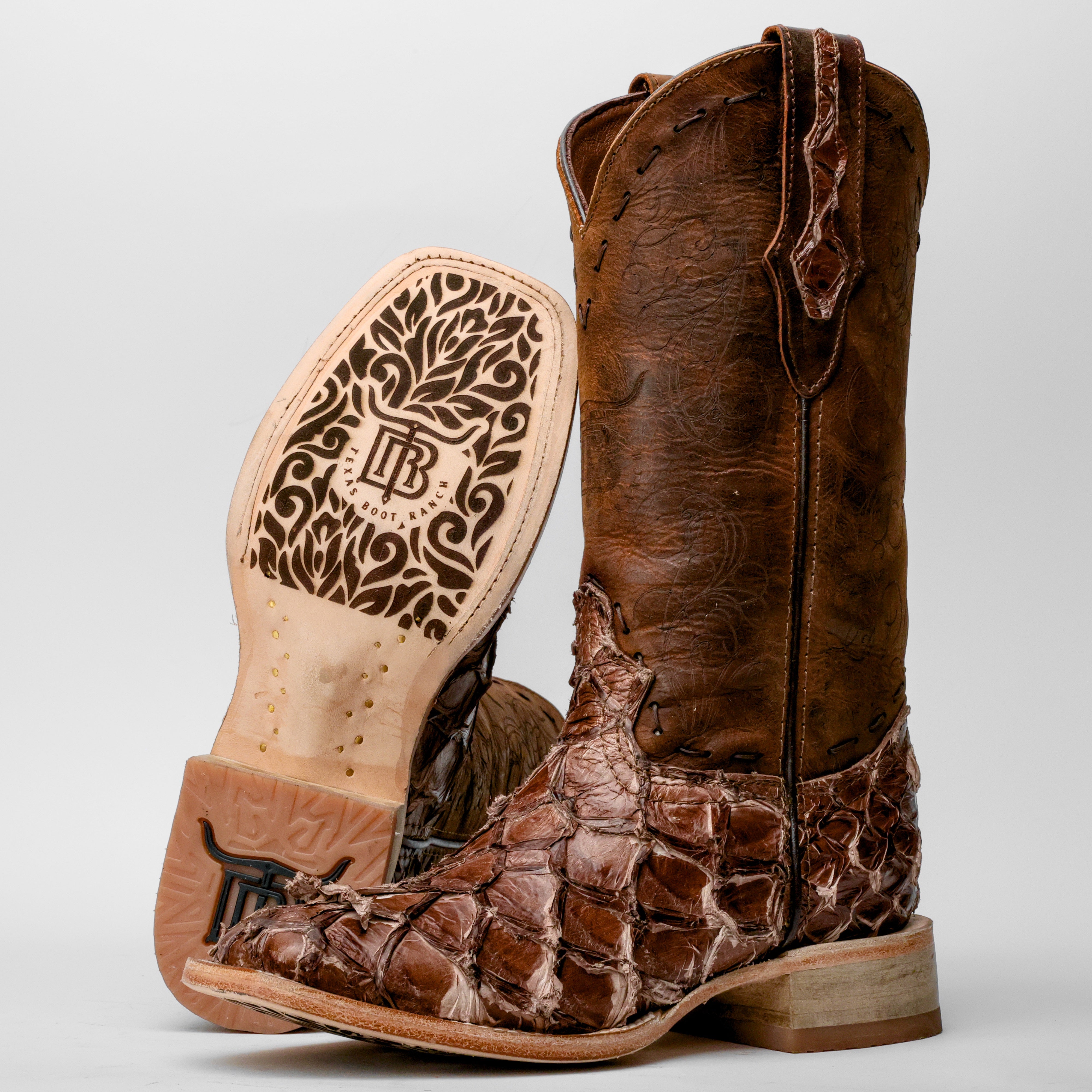 GENUINE Cinnamon Pirarucu Boots - Square Toe