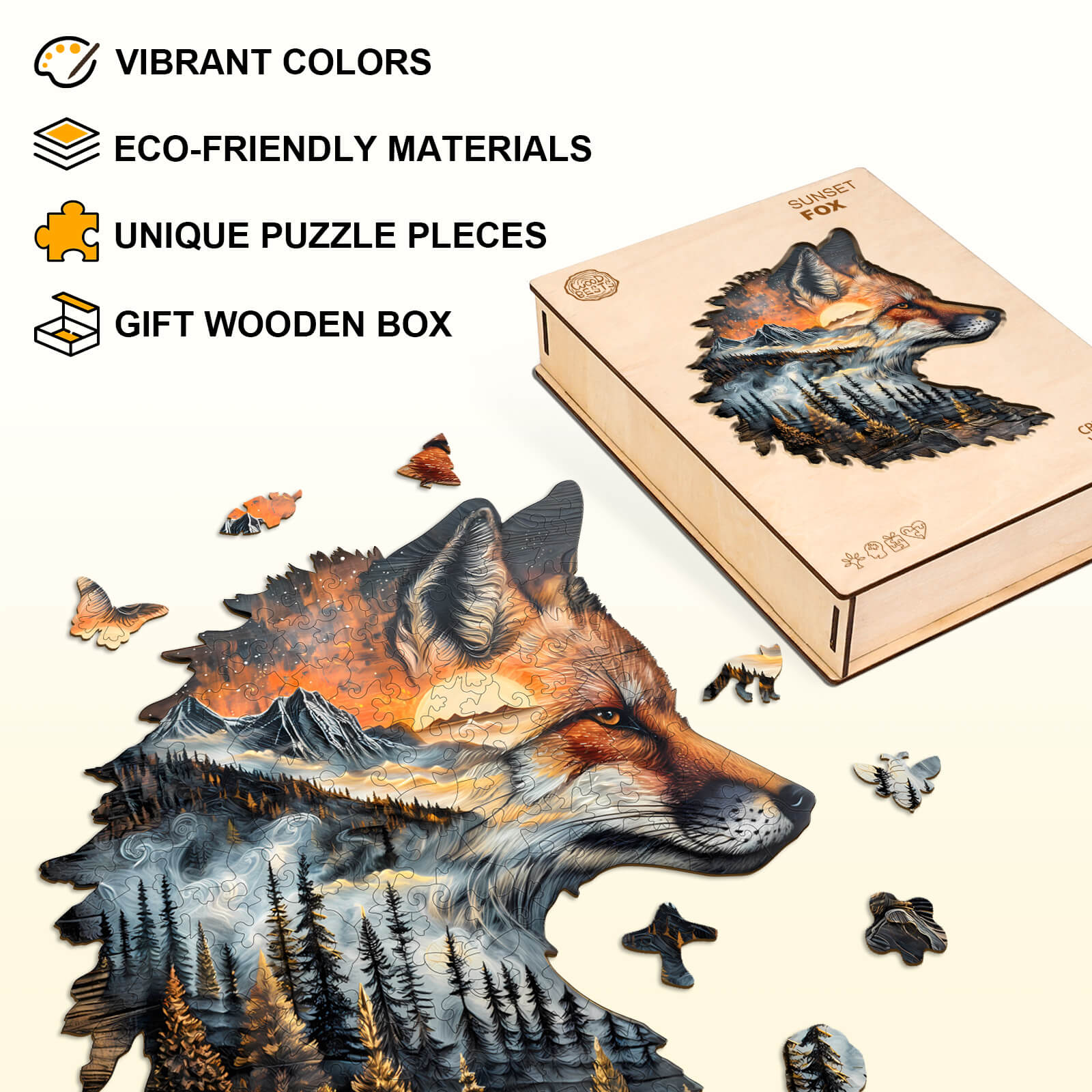 Sunset Fox Wooden Jigsaw Puzzle