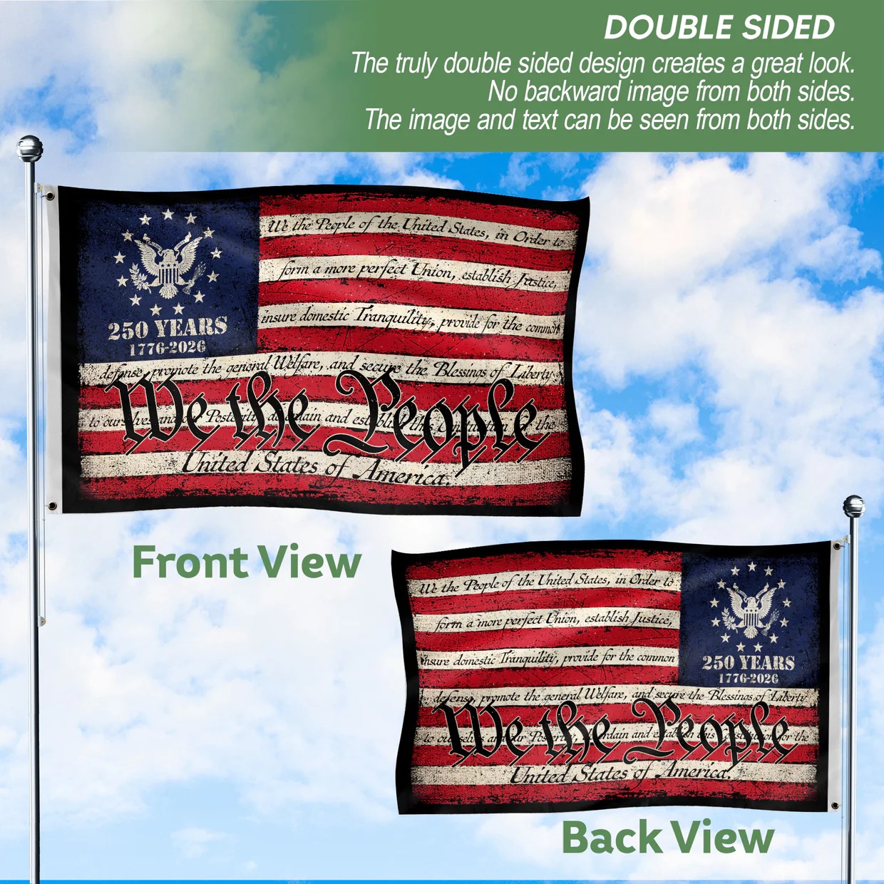 We The People Double-Sided House Flag – 250 Years of Freedom Patriotic