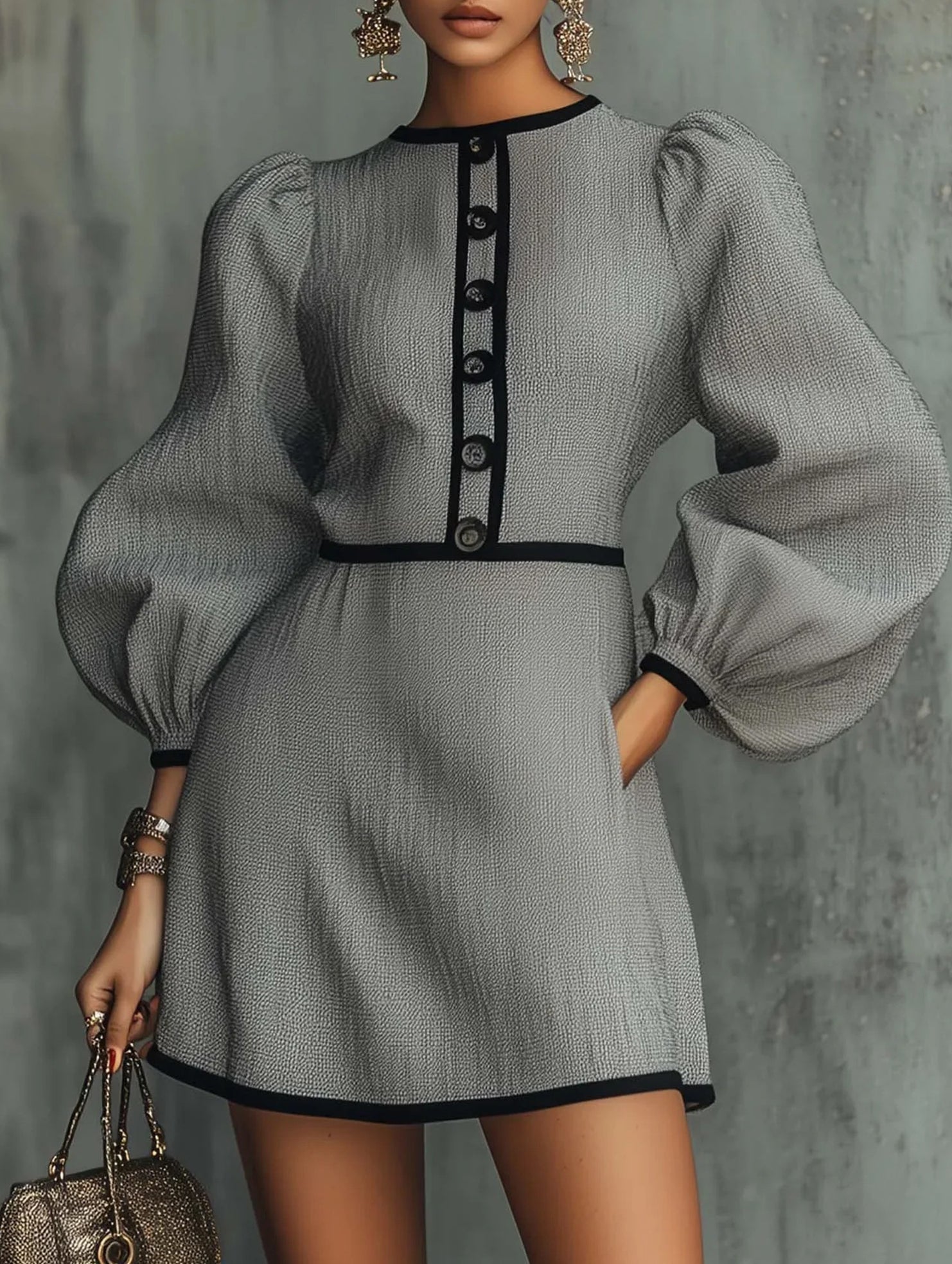 Grey Patchwork Knit Dress
