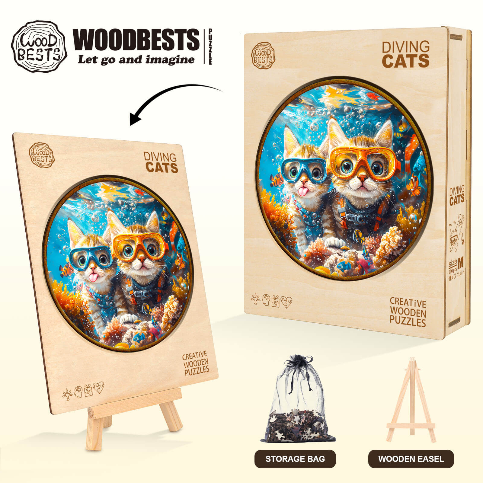 Diving cats Wooden Jigsaw Puzzle
