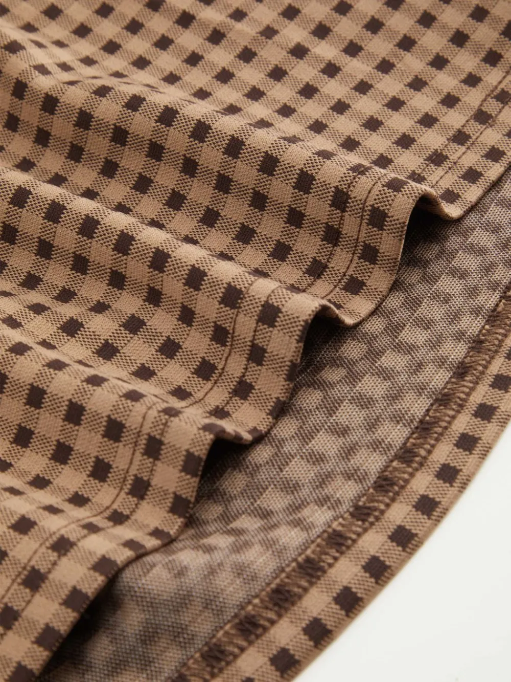 Boat Neck Gingham Bowknot Ruched Long Sleeve Top