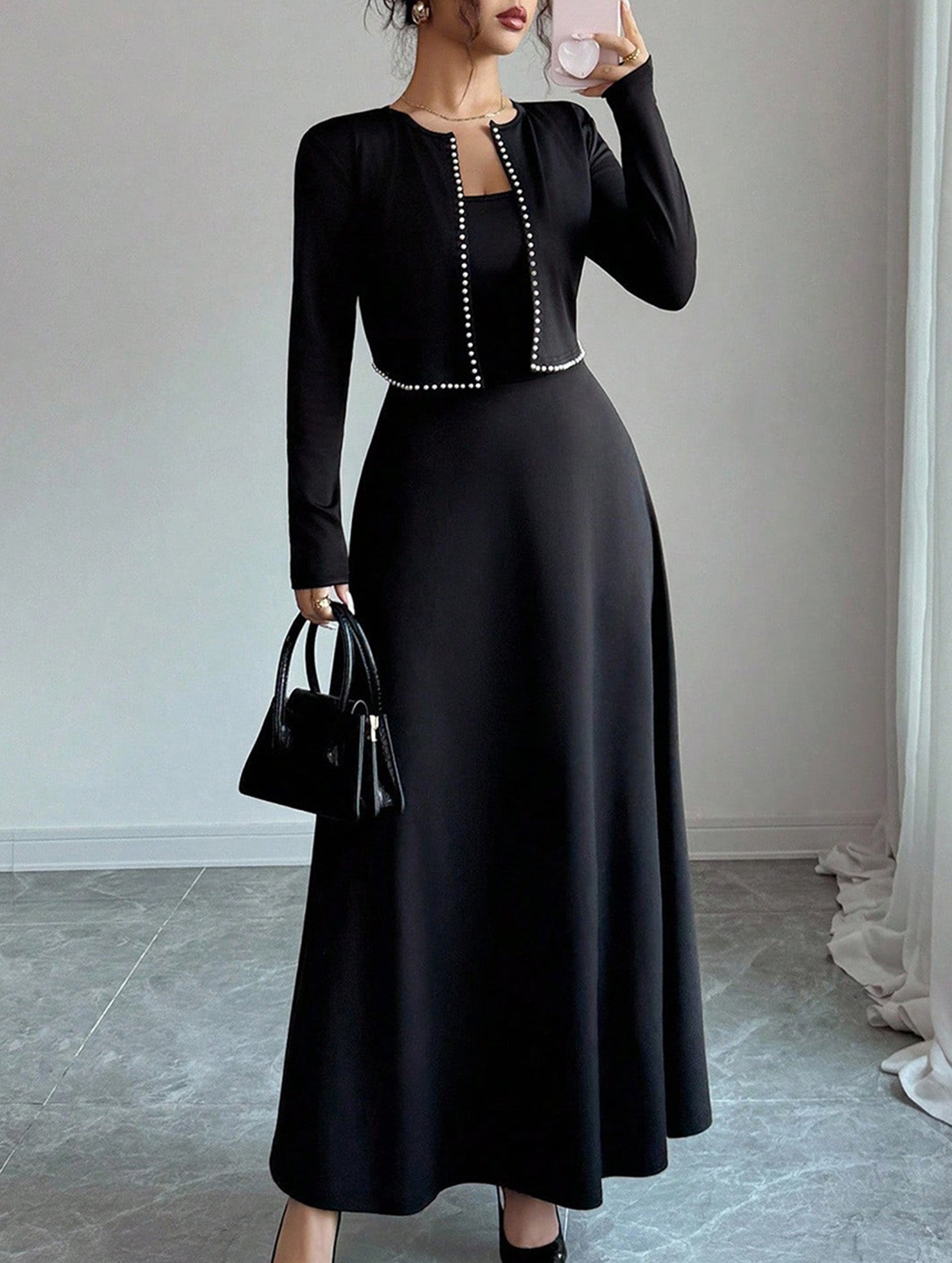 Knit Cardigan Slip Dress Set