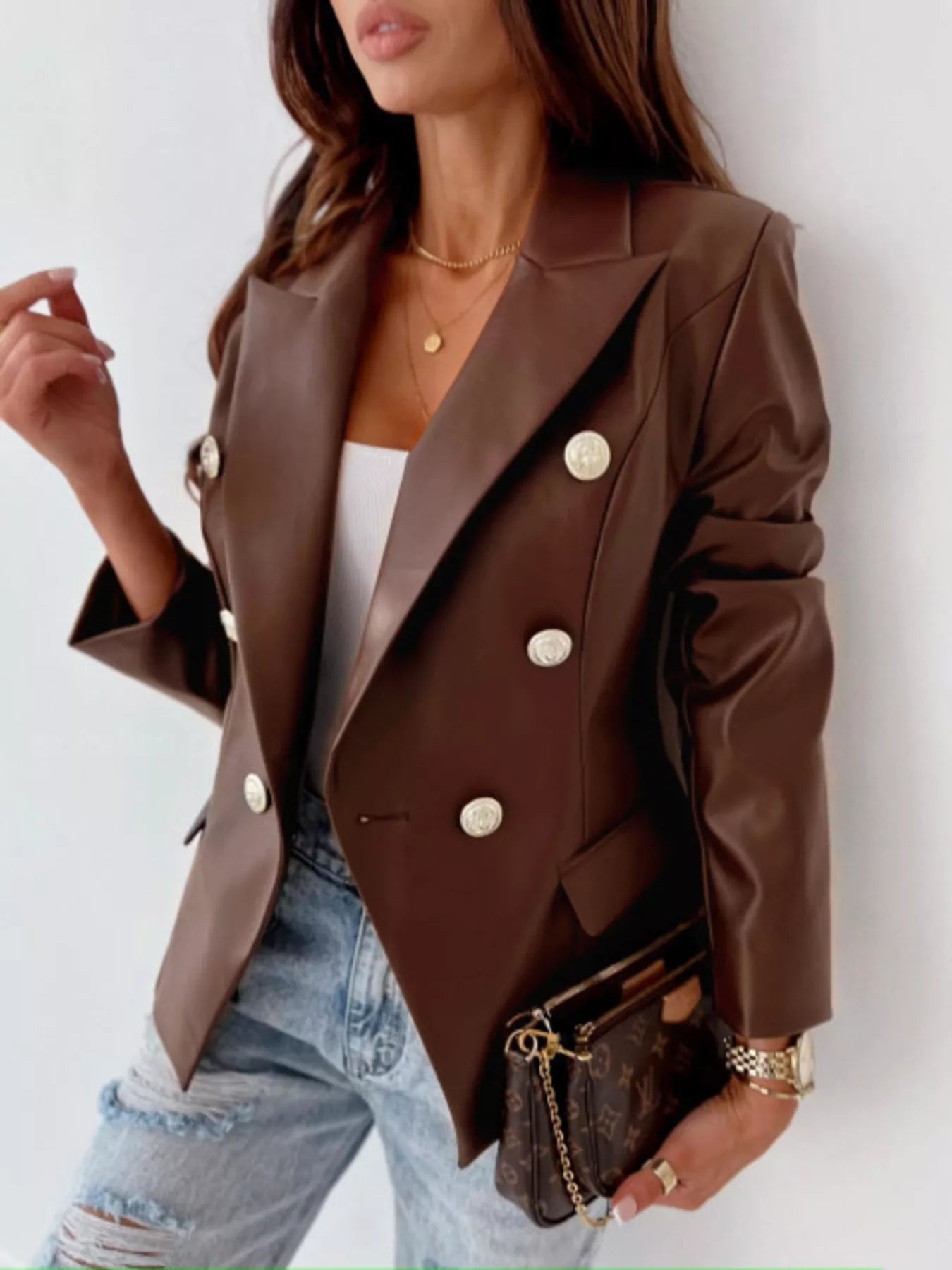 Lapel Collar Leather Blazer