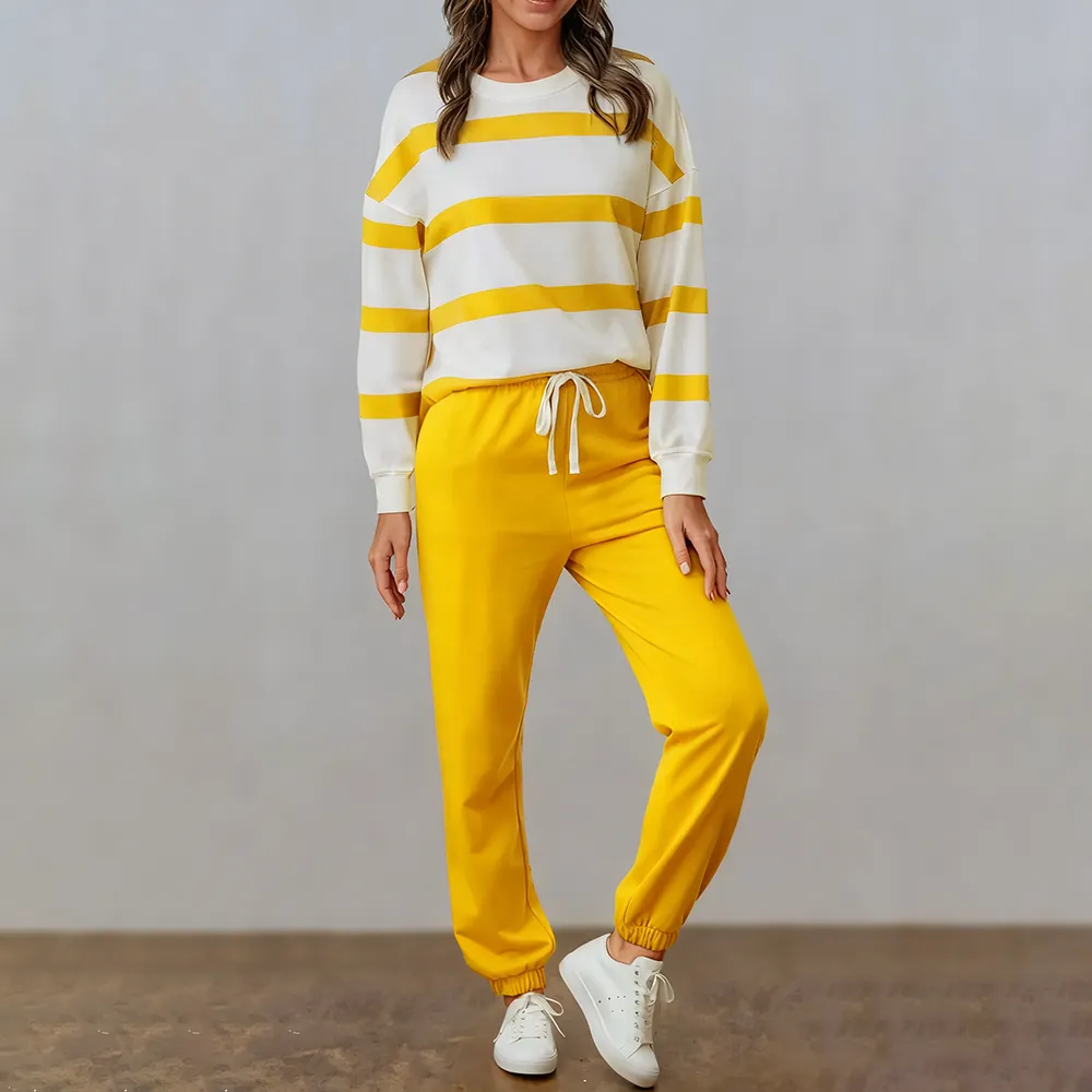 Comfortable Striped Pullover And Jogging Pants Set
