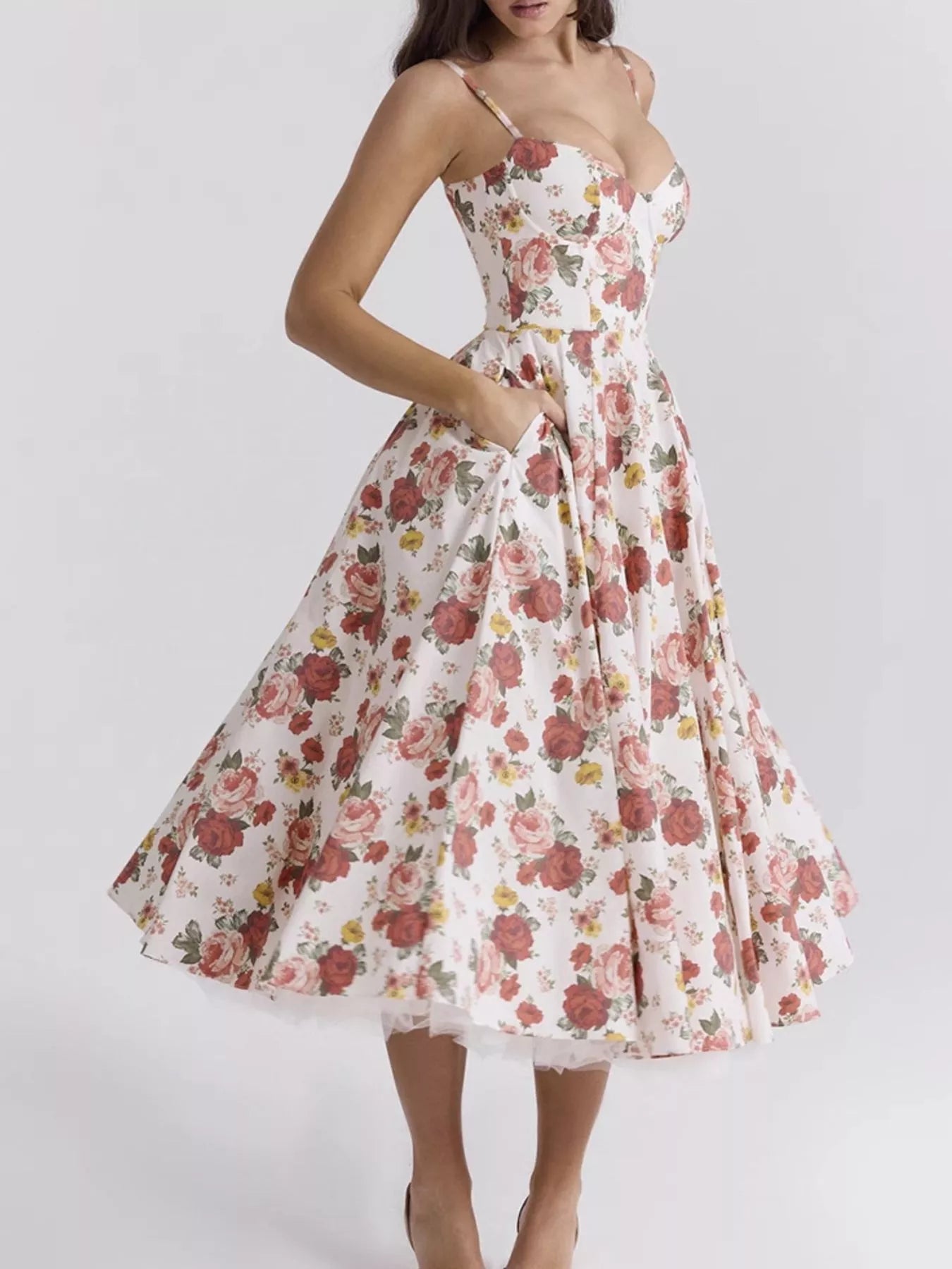 Sweetheart Neck A-Line Midi Dress