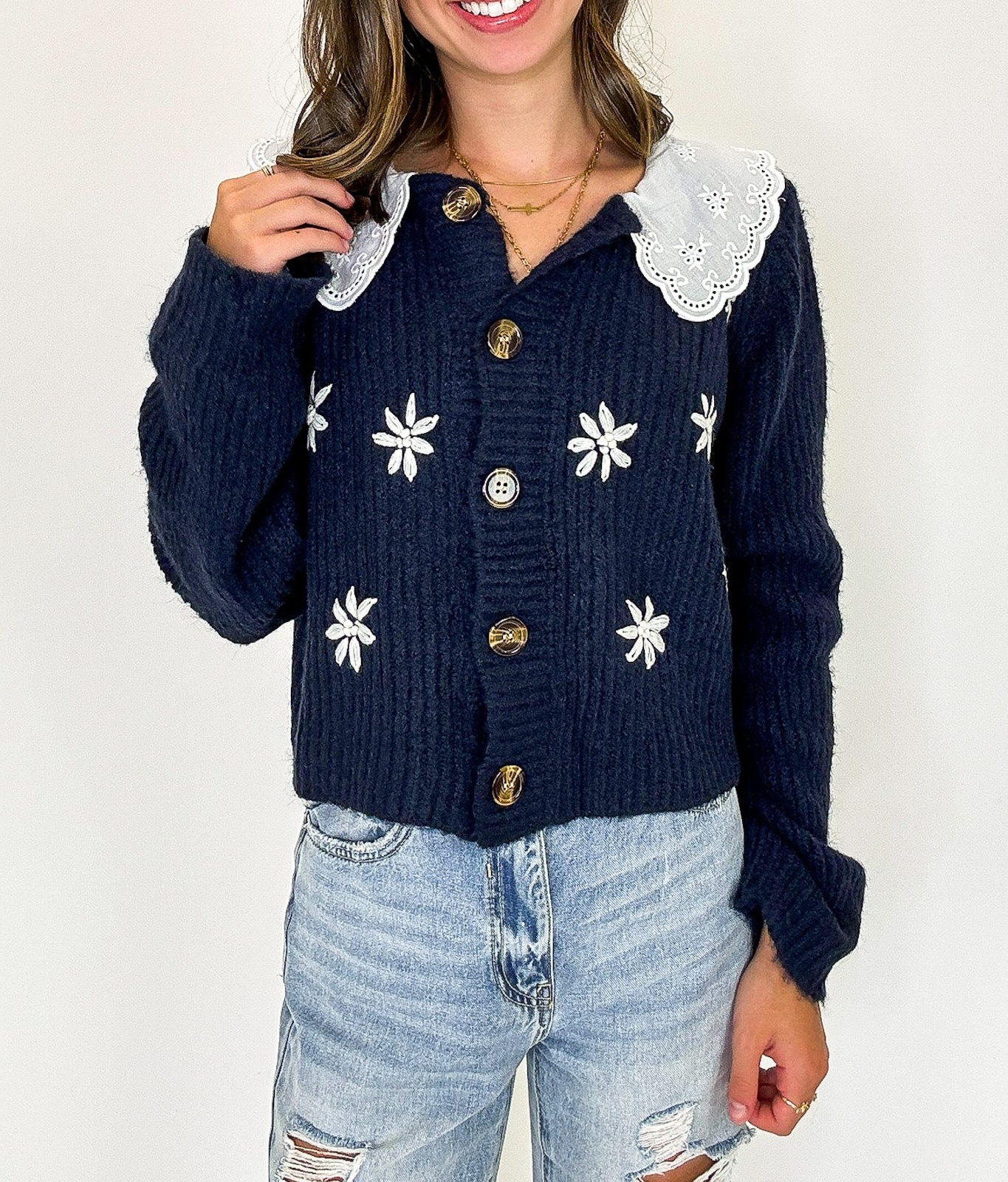 Cottage Bloom Floral Knit Collared Cardigan