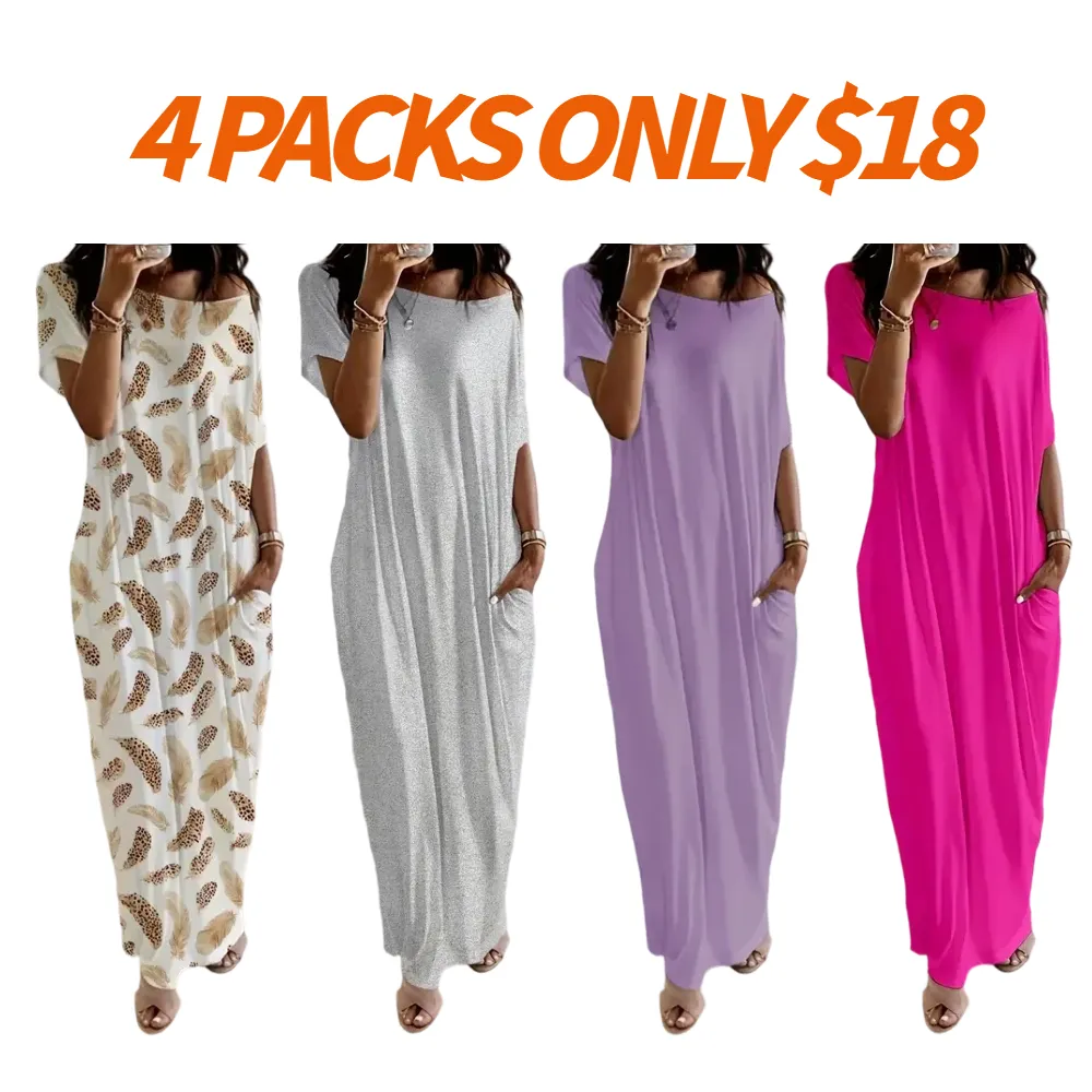 Women's Solid Color Batwing Sleeve Lounge Dress