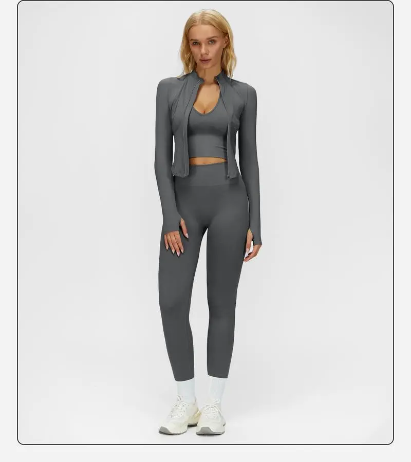 Women's Criss Cross Crop Tank, Zip-Up Jacket & High-Waist Leggings Set