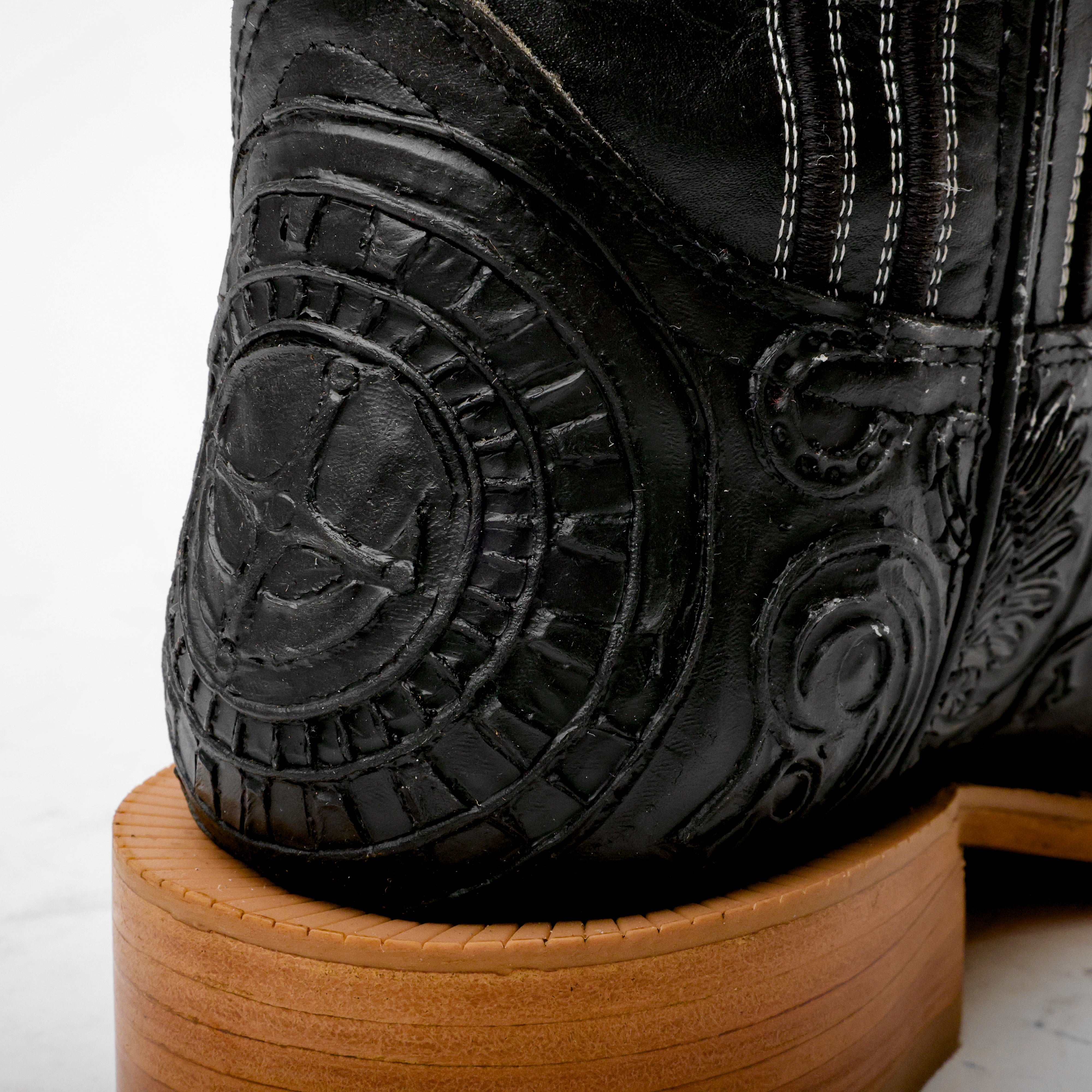 “Ace Of Spades” Black Leather Boots - Square Toe
