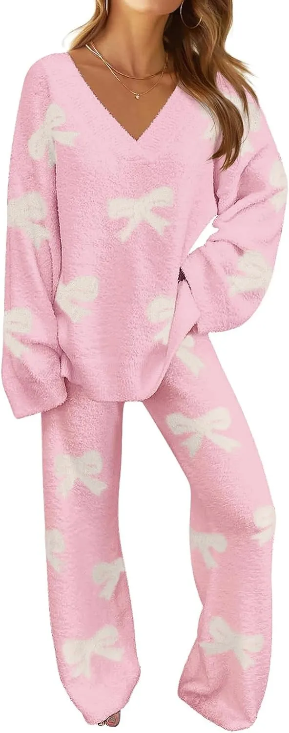 Women's Lounge Sets 2025 Fall Fashion 2 Piece Outfits Sweater Pajama Set