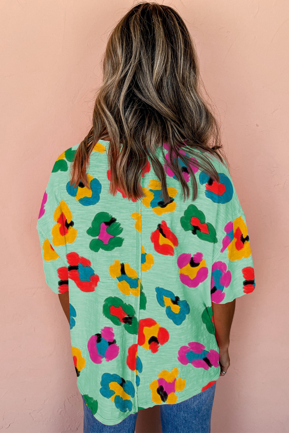 Green Leopard Drop Shoulder Oversize Tee