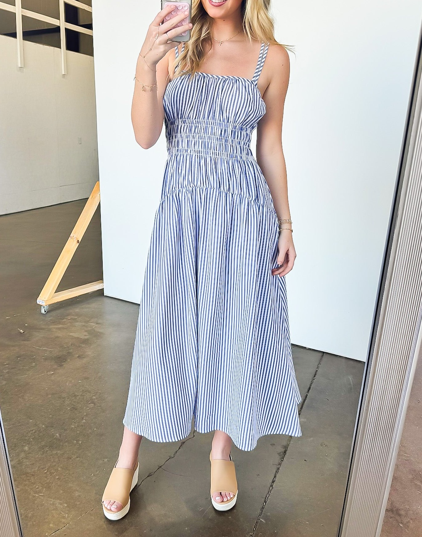 Tiered Striped Smocked Dress