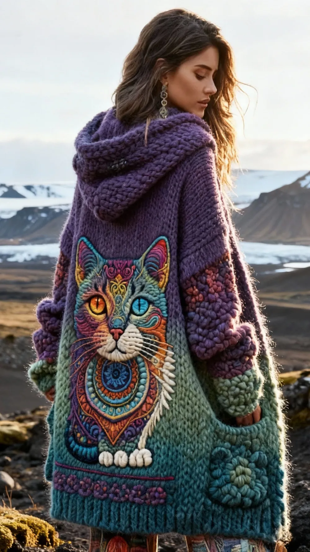 3 PCS $17.97 Women's Artistic Animals Line Knit Hooded Sweater