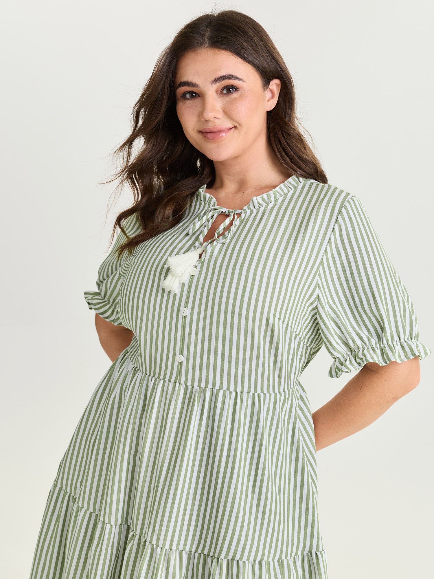 Striped Print Drawstring Tiered Maxi Dress