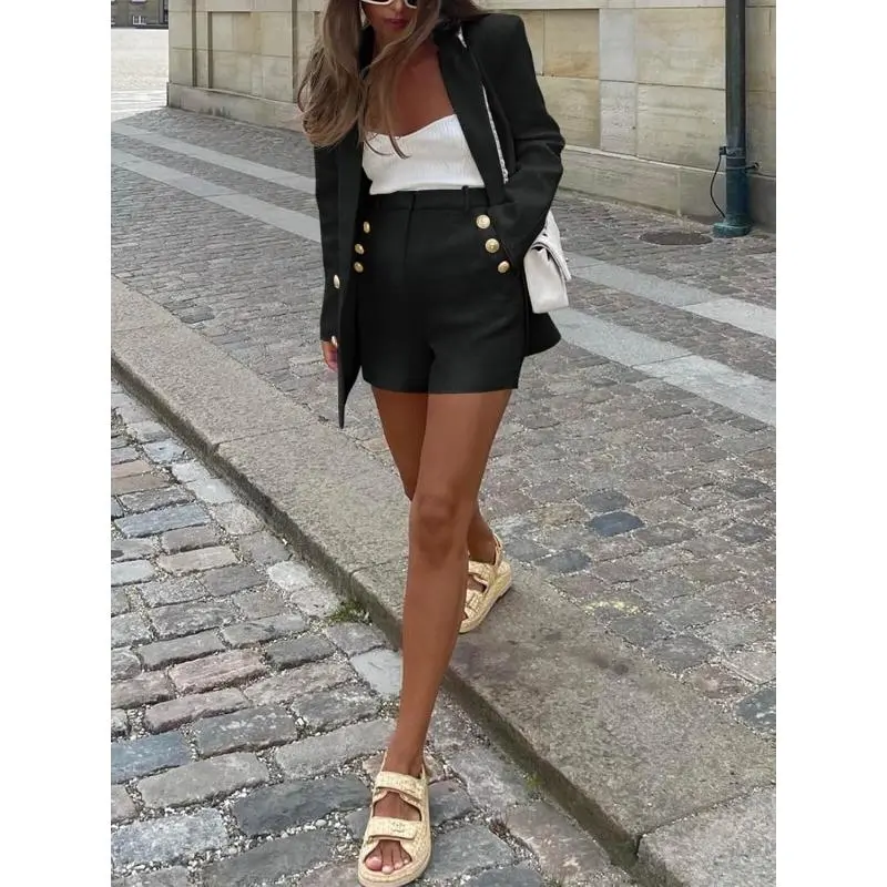 Women's 2 Piece Tweed Blazer Shorts Set