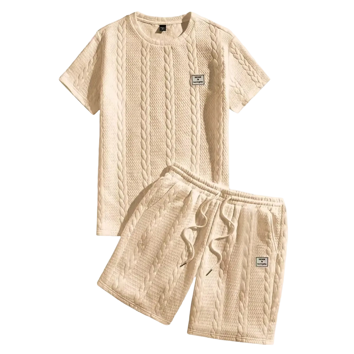 Summer men's jacquard textured fabric round neck short sleeved T-shirt and shorts set