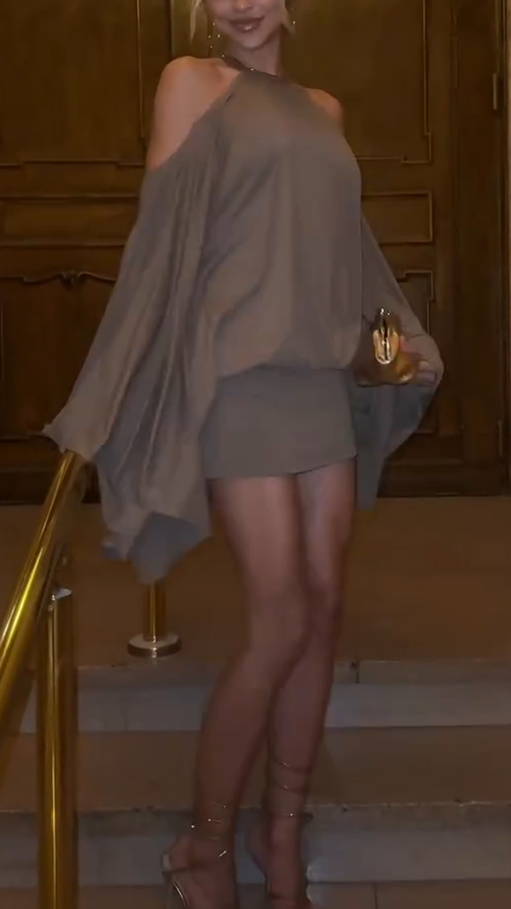 Women Neck Hanging Patchwork Back Hollow Elegant Temperament Dinner Party Dress