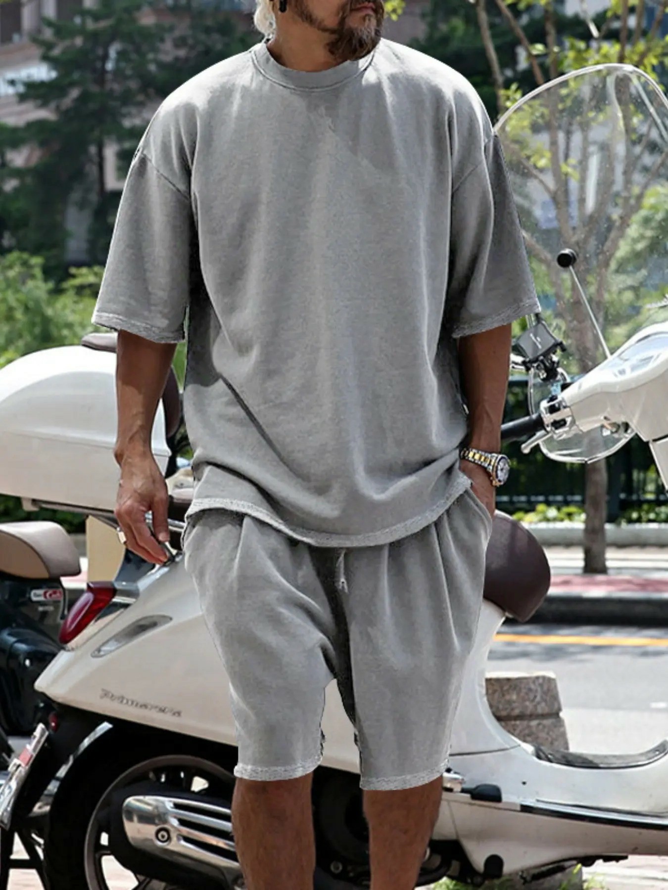 💥Easter Sale!Men's Summer Casual Set, Pure Color Round Neck Short Sleeve Tee & Shorts