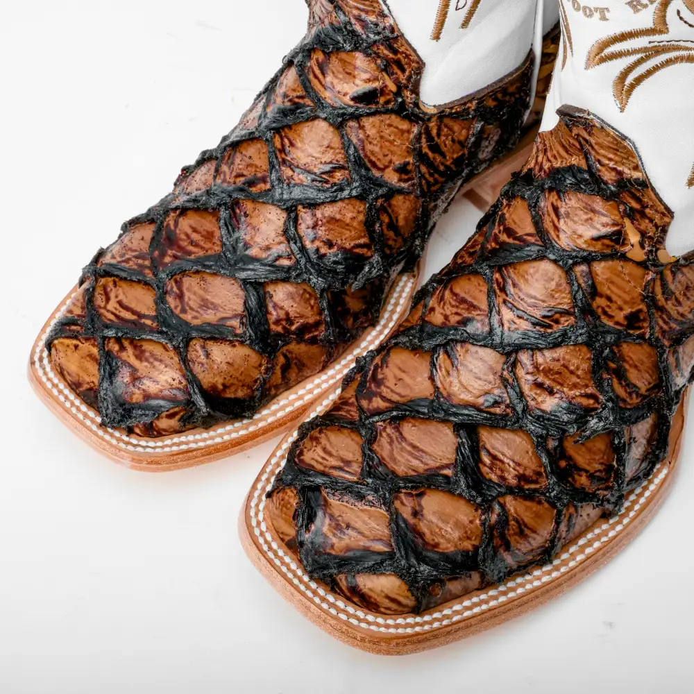 Honey Cognac Jumbo Pirarucu Leather Boots - Square Toe