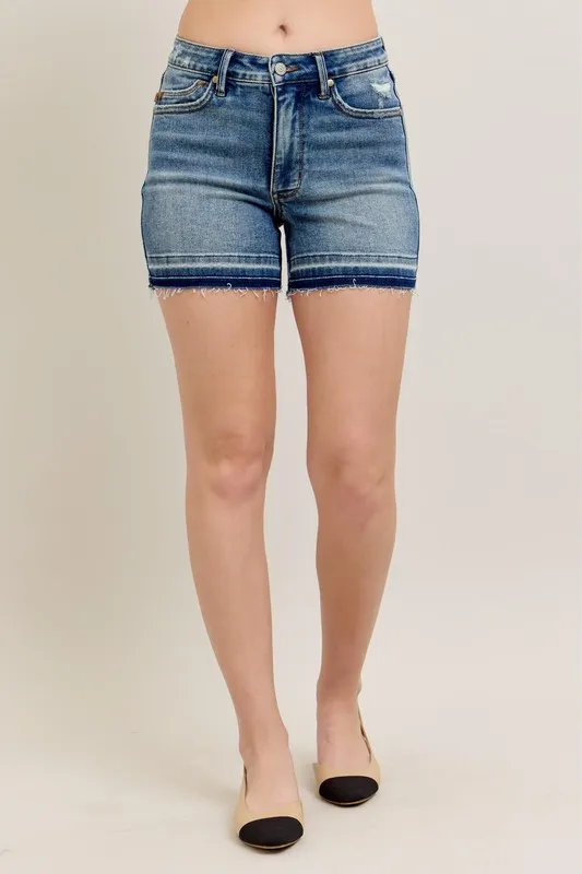 Tummy Control Vintage Wash Release Hem Shorts