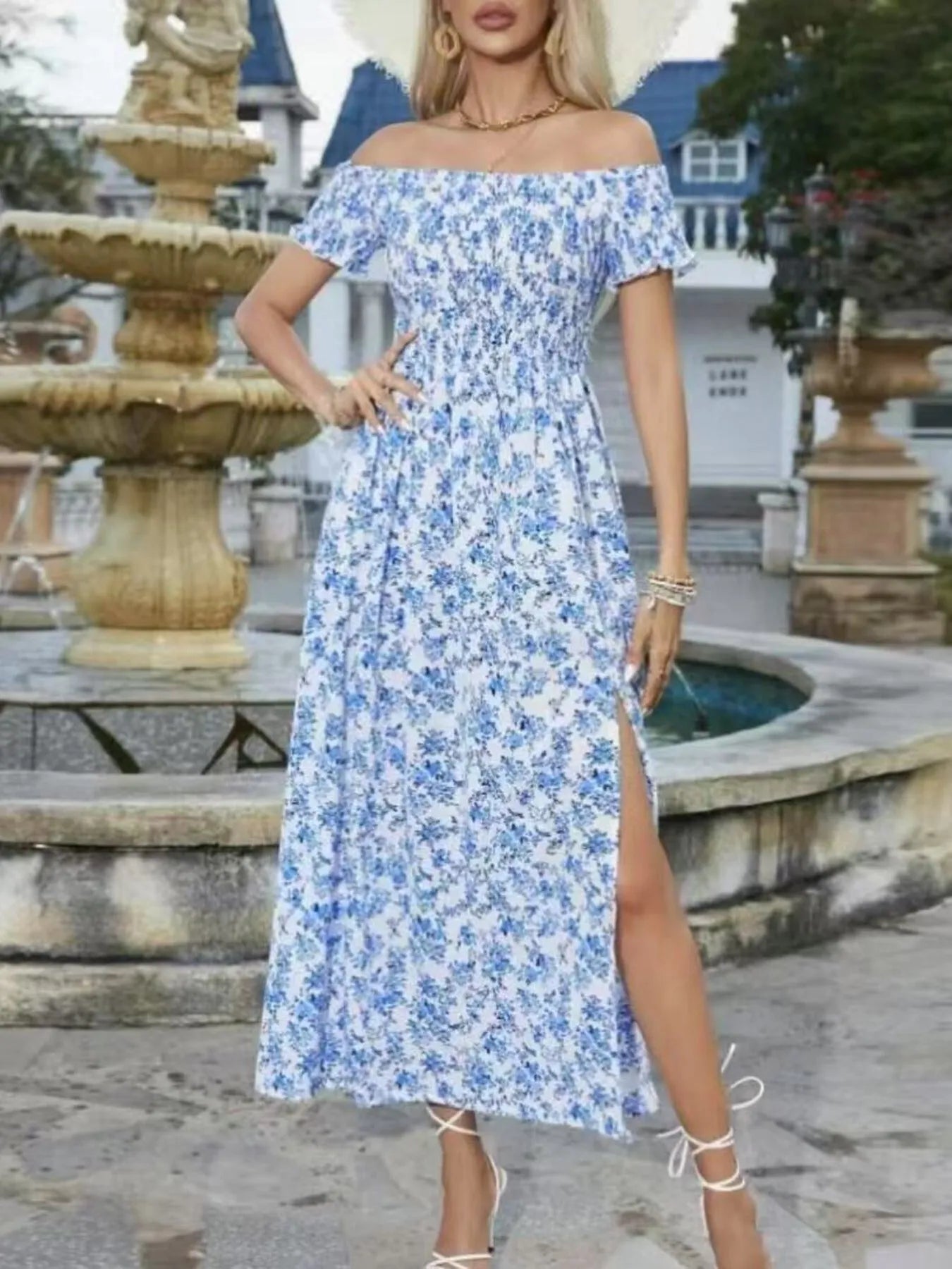 Full Size Slit Off-Shoulder Floral Midi Dress Plus Size