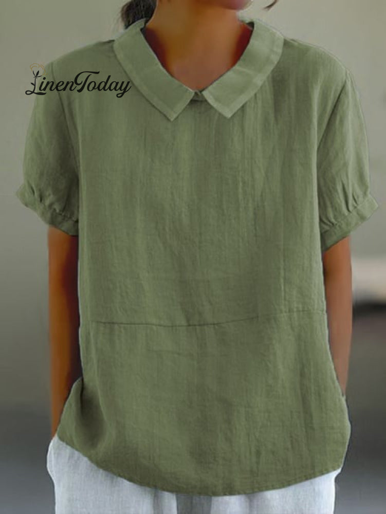 Solid Color Cotton And Linen Top