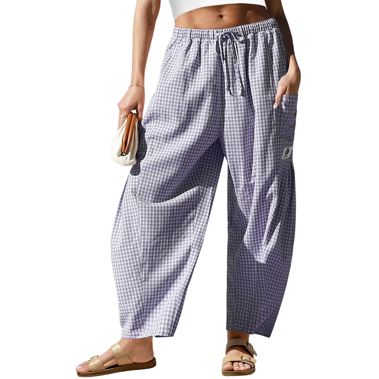 Women’s Wide-Leg Gingham Striped Pants – Comfy, Casual & Stylish for All Occasions