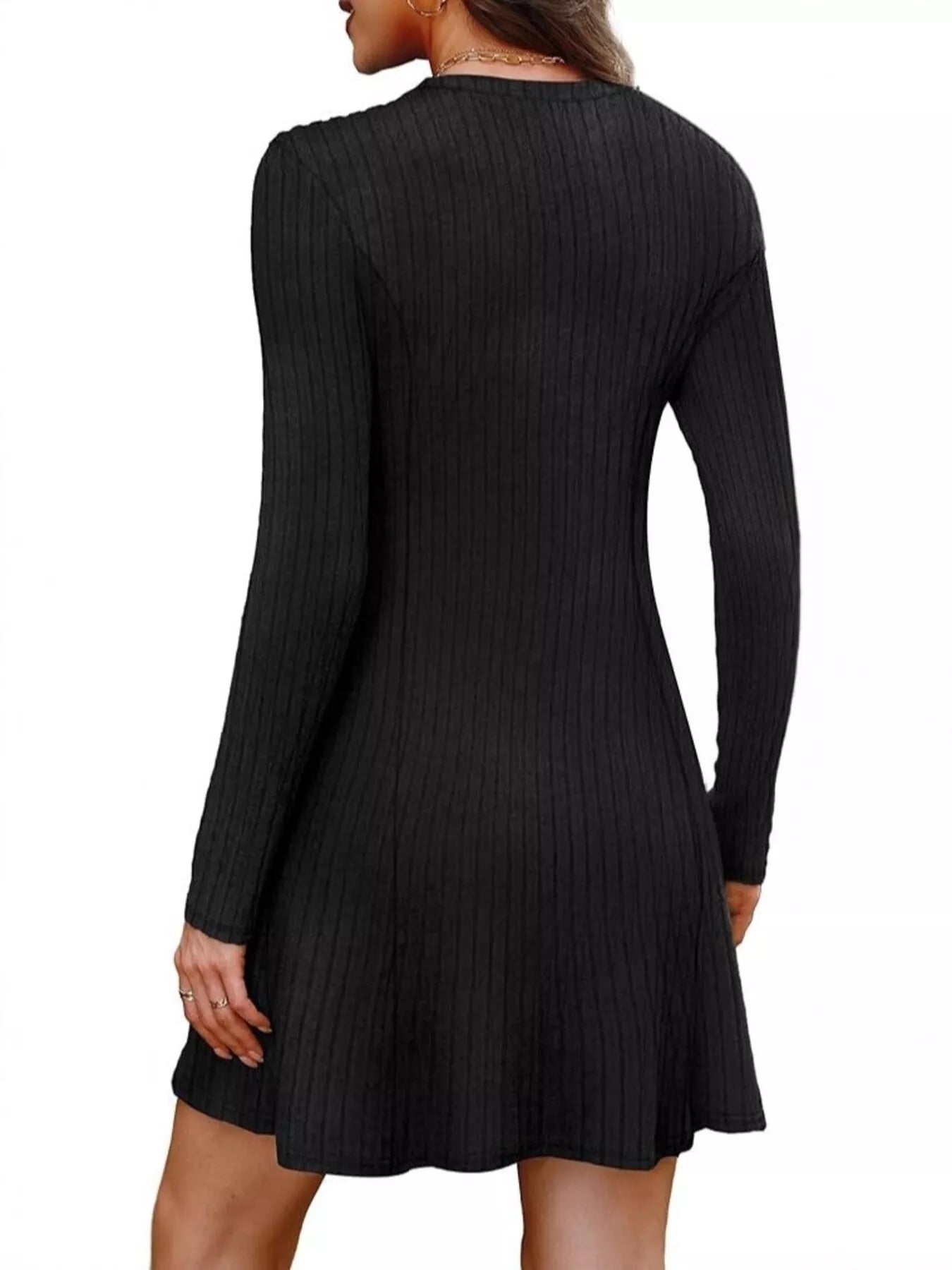 Ribbed Knit Long Sleeve A-Line Dress