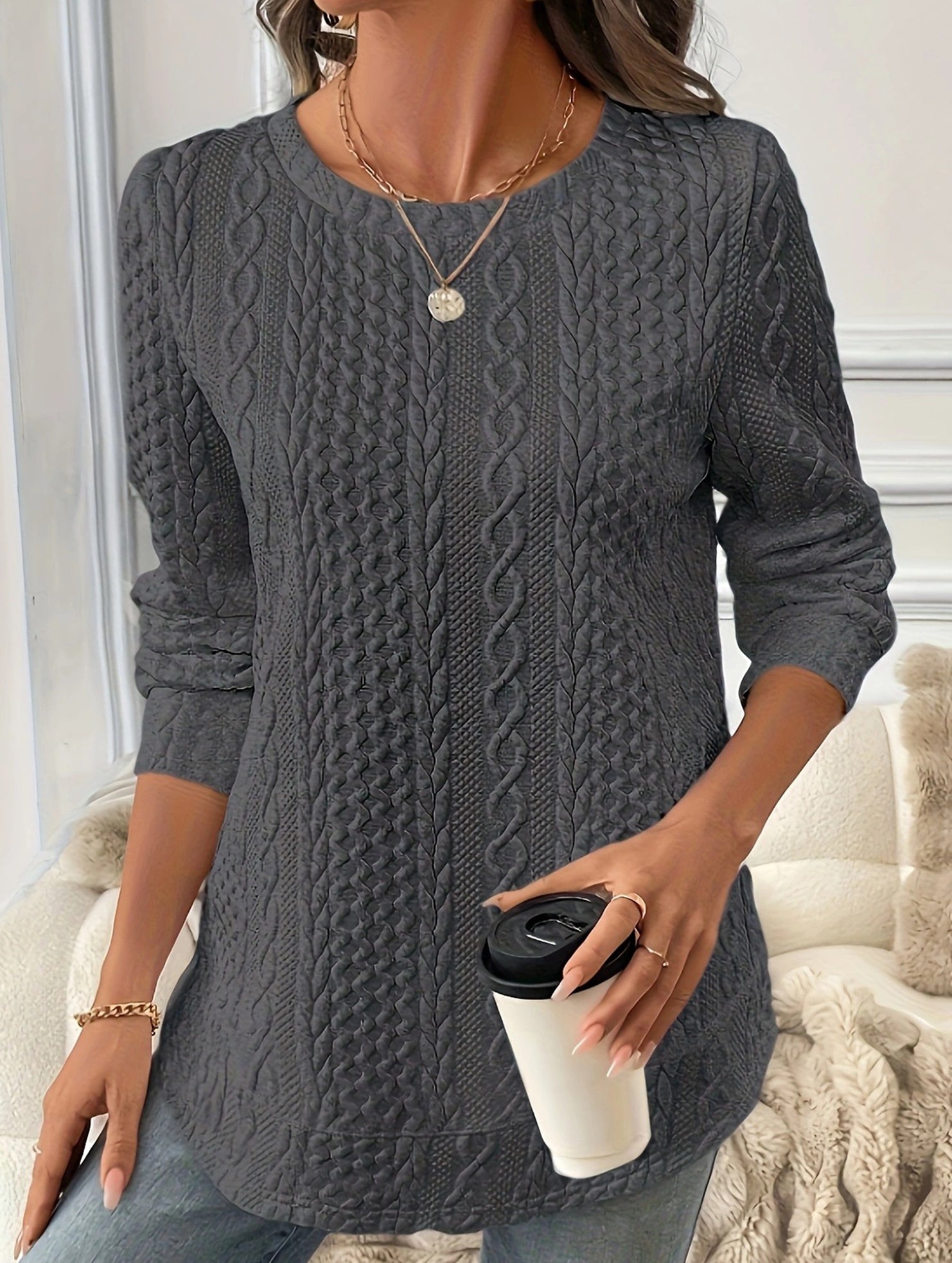 Versatile textured loose-fitting drop-shoulder sweatshirt_CWOSWL09211