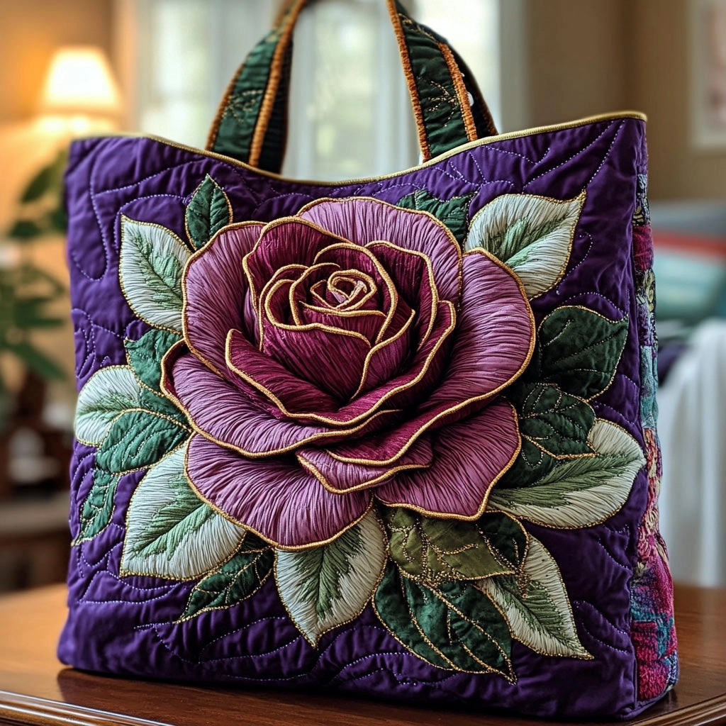 Twilight Rose Bloom Quilted Tote 🌹✨