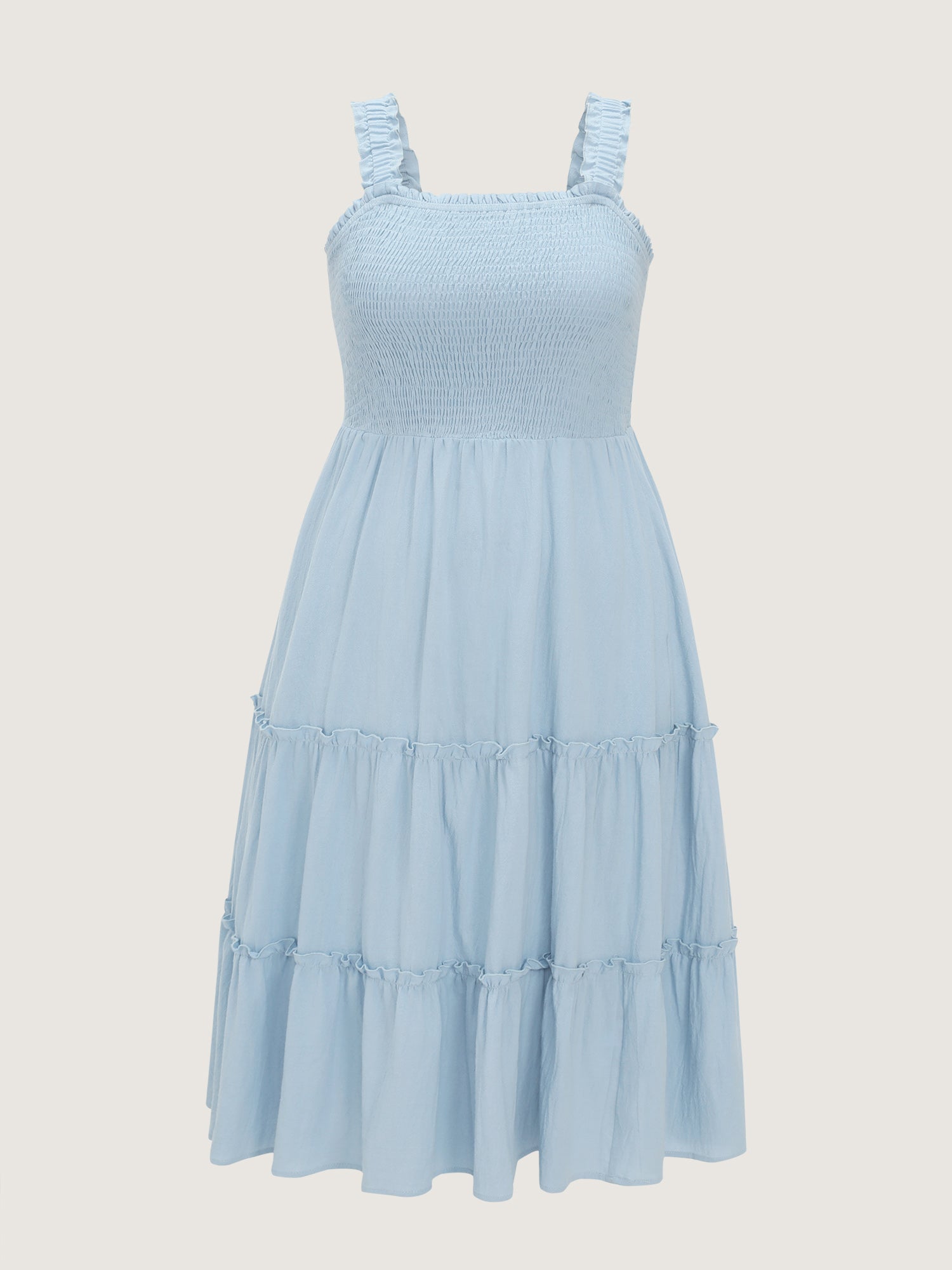 Cotton Shirred Bodice Ruffled Straps Plain Maxi Dress