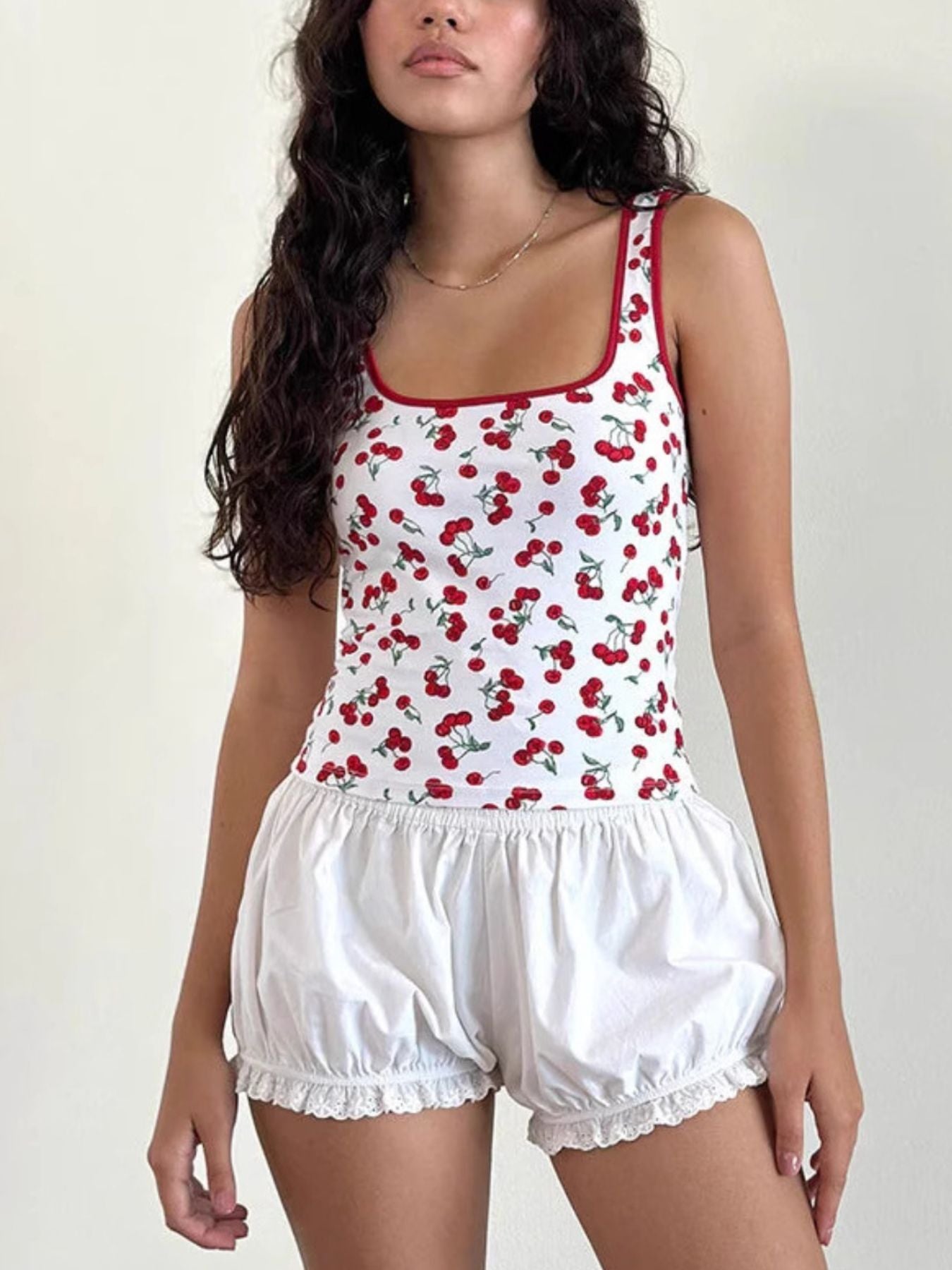 Cherry Print Square Neck Tank