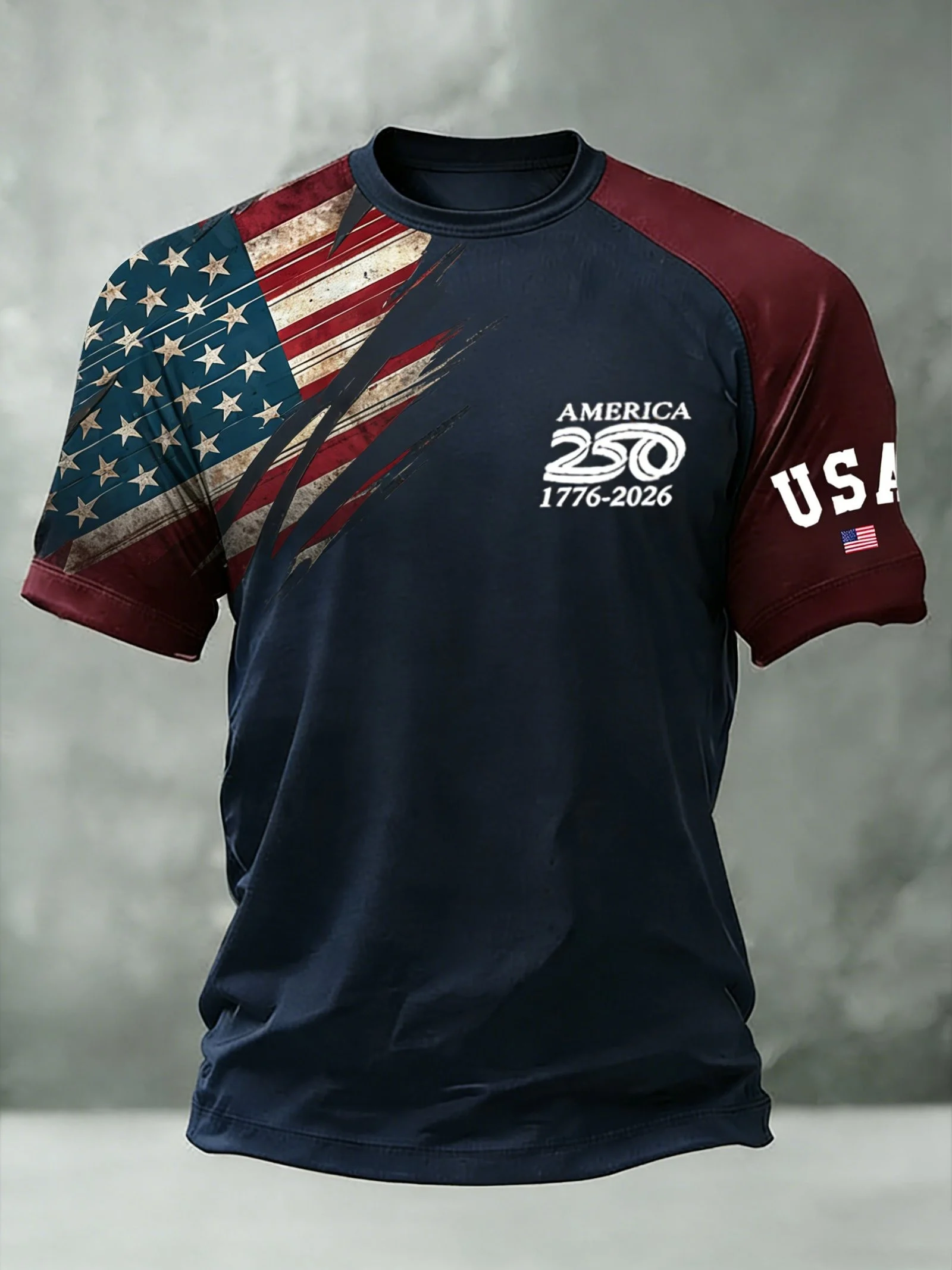 Men'S Casual American 250Th Anniversary Patriotic Printed Round Neck Short Sleeved T-Shirt