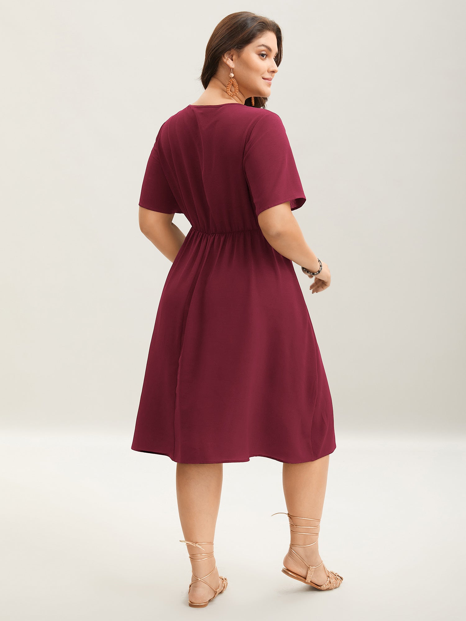 Floral Embroidered Waist-Cinched Midi Dress