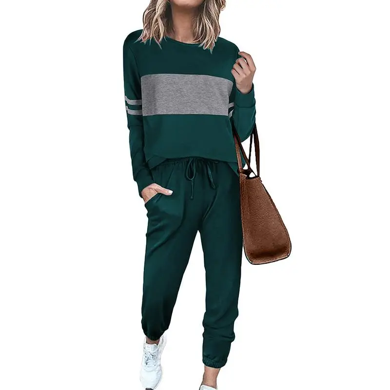 Women's Lounge Set Color Block 2-Piece Crew Neck Tracksuit