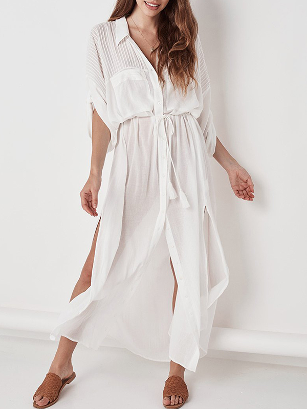 Solid Color Half Sleeves Vacation Bohemia Cover-Ups Maxi Dresses