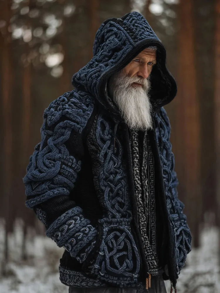 Men's Viking Celtic Knot Contrast Button Cozy Cardigan Sweater