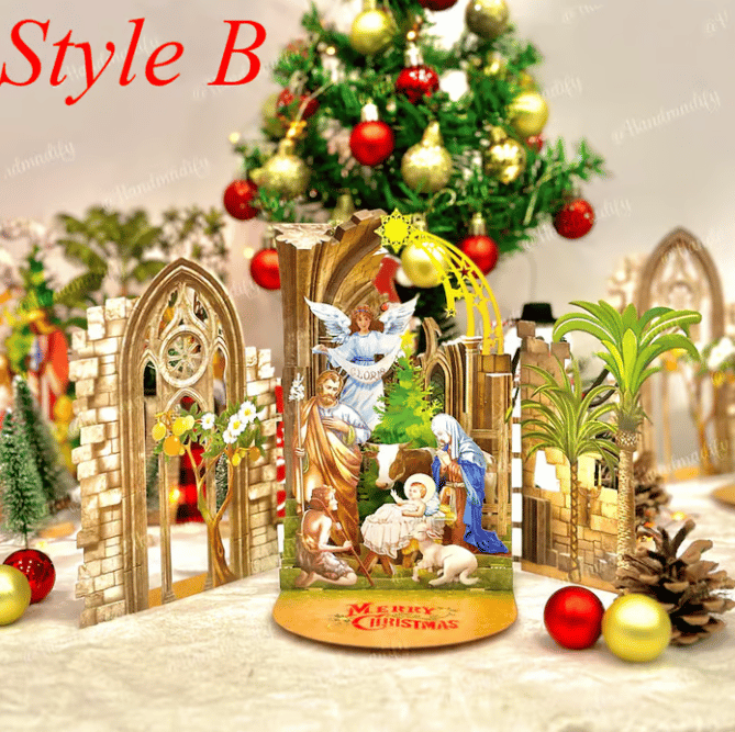 🎄Handcrafted 3D Nativity Scene Christmas Scene Greeting Card