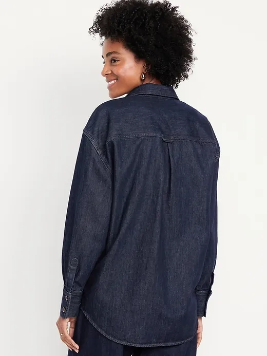 Boyfriend-style button-down denim shirt