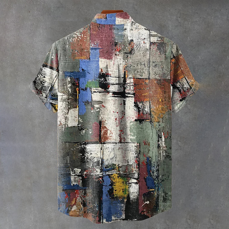 Abstract Art Colorful Oil Painting Color Block Decoration Pattern Casual Shirt
