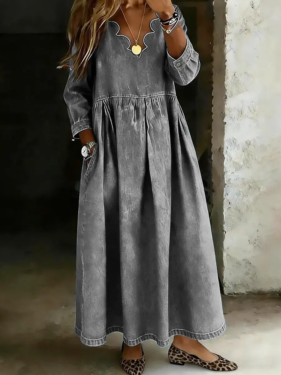 Women's Casual Wavy Neckline Denim Skirt