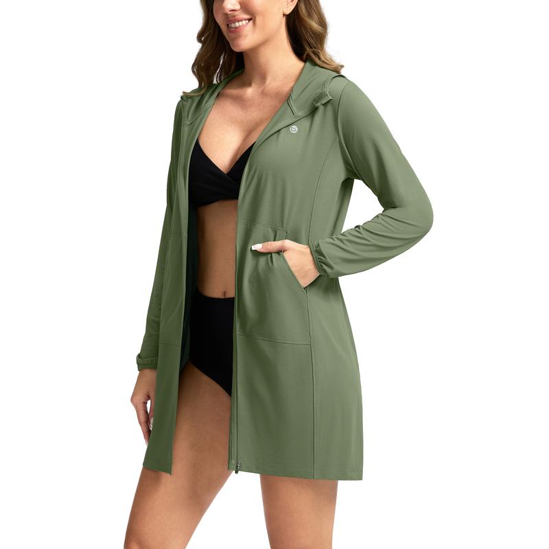 Women’s UPF 50+ Sun Protection Zip-Up Beach Cover-Up Hoodie Dress