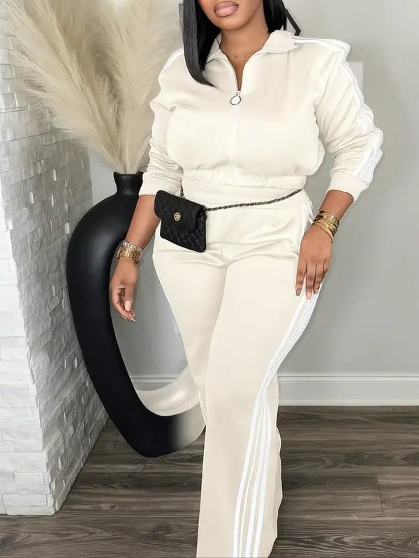 Casual Long Sleeve Zip Up Jacket & Pants Set