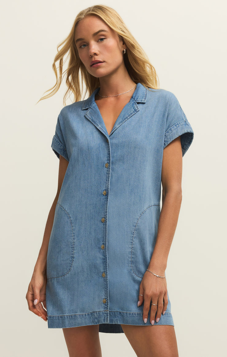 Napa Denim Mini Dress in Shoreline