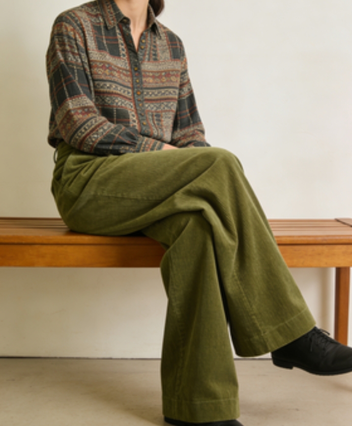 Mossy Corduroy Wide-Leg Pants