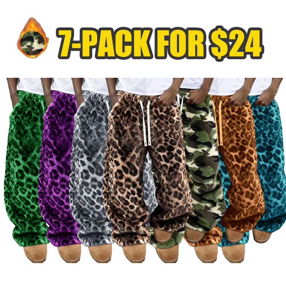 Unisex Leopard Print Fleece Pants, Soft Rabbit Fur Fabric, Fall Winter Warm Comfort, Street Hip Hop Style, Daily & Outdoor Wear
