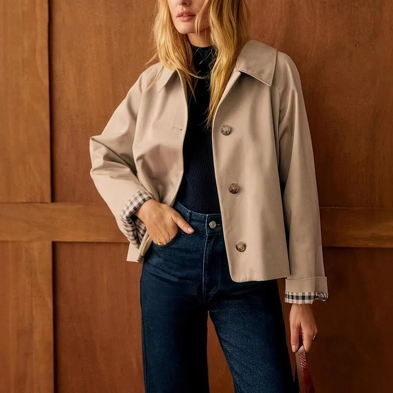 Women Casual Fall Jacket Lapel Neck Button-Down Long Sleeve Coat